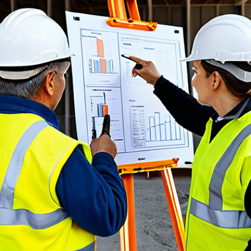 Home 12 Safety Training in Progress**
"Construction site, workers fully clothed in high-visibility vests and hard hats, attending a safety training session, instructor pointing to a safety diagram, safe for work, appropriate content, professional, perfect anatomy, natural proportions, training materials visible, sunny day, family-friendly environment, well-lit, high quality."
**